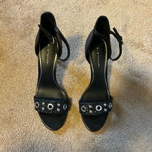 Elie Tahari Black Heeled Sandals with Silver Accents Size 39